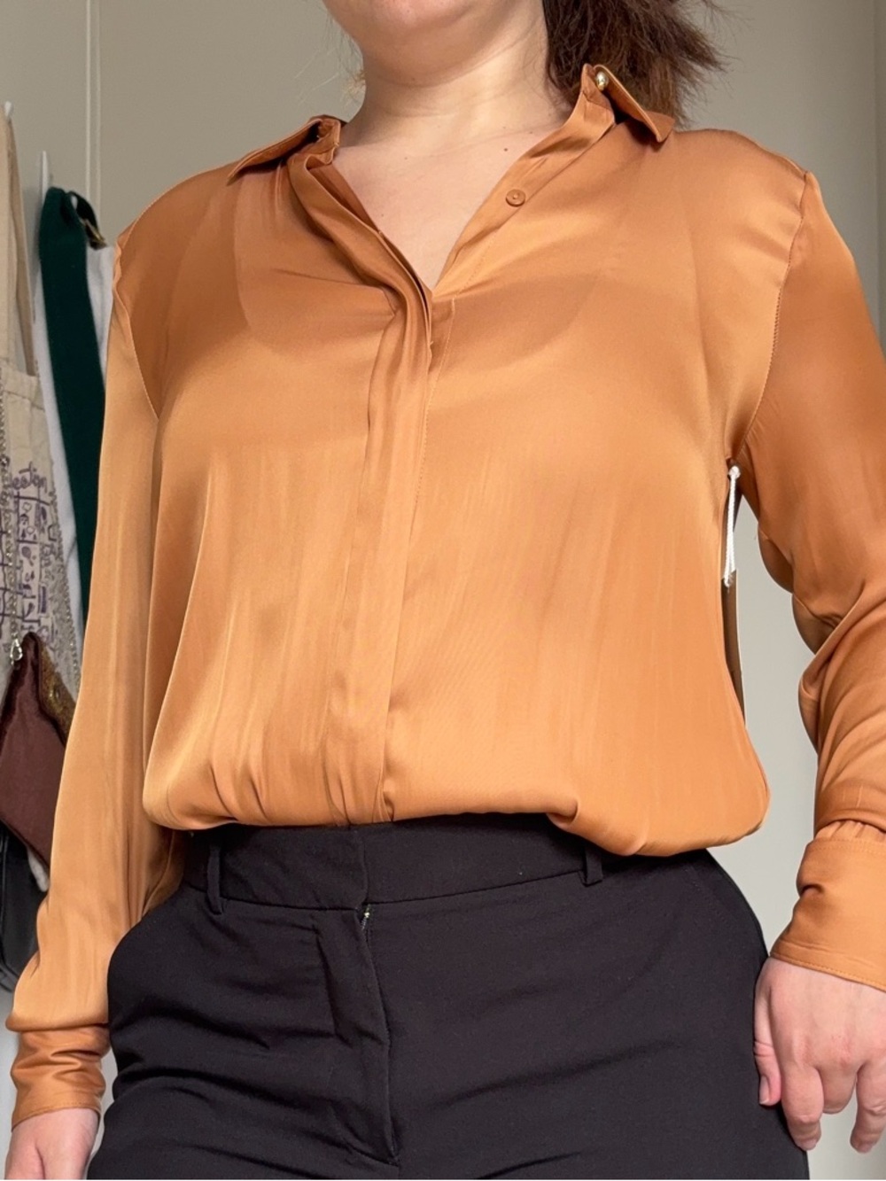 NWT Worthington gold silk button down blouse
